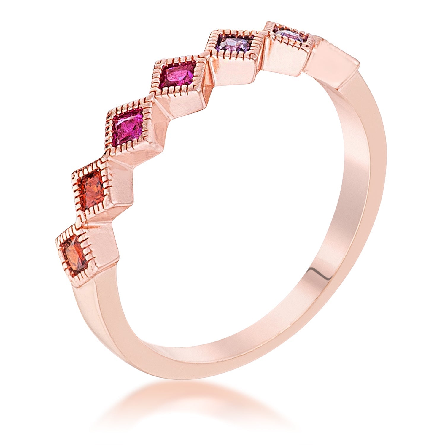 Rose Gold Plated Multi-Color Septem Princess Cut Half Eternity Band Rings