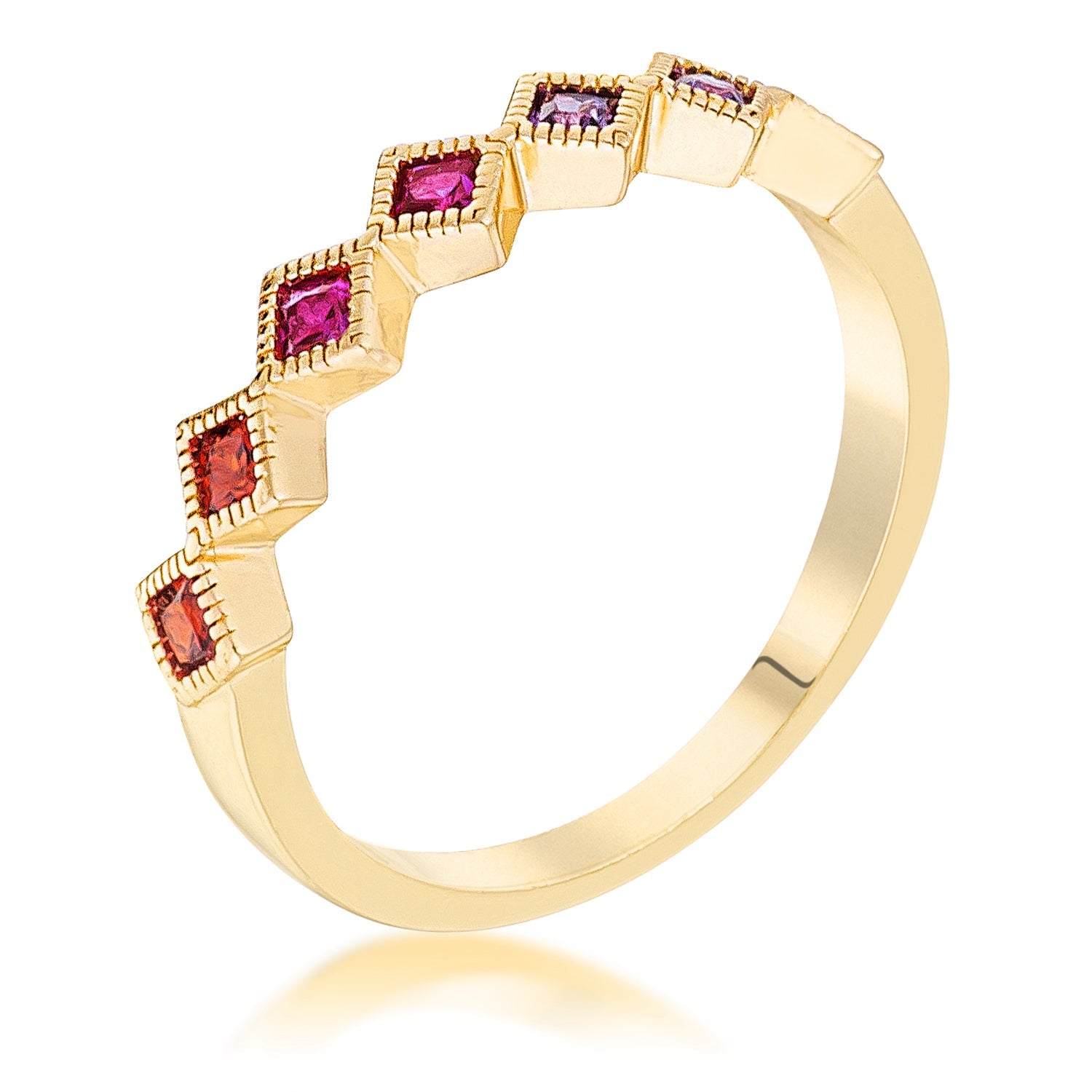 Gold Plated Multi-Color Septem Princess Cut Half Eternity Band Rings