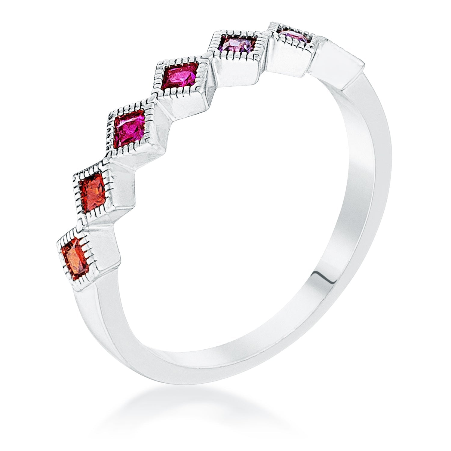 Rhodium Plated Multi-Color Septem Princess Cut Half Eternity Band Rings