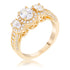 Gold Plated 3-Stone Clear Oval Cut CZ Halo Ring Rings