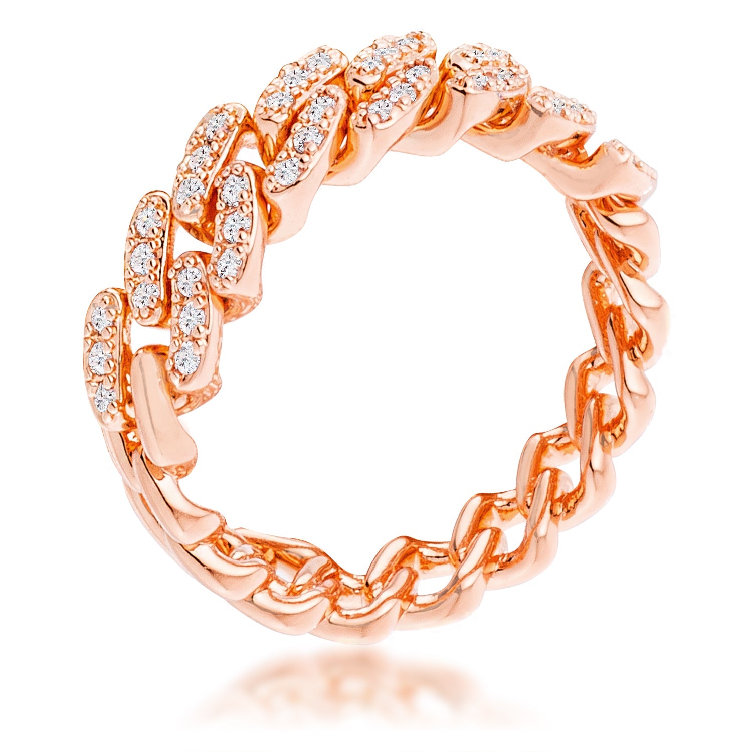 Rose Gold Plated Clear CZ Round Cut Flexible Chain Ring Rings