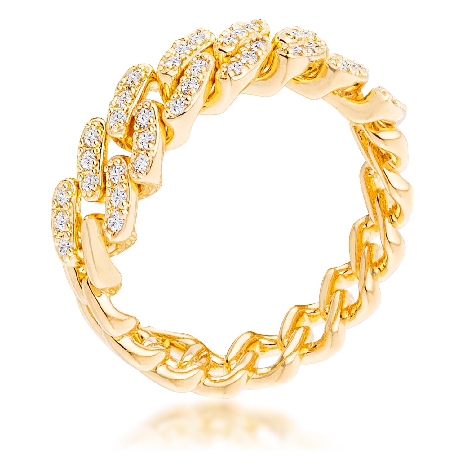 Gold Plated Clear CZ Round Cut Flexible Chain Ring Rings