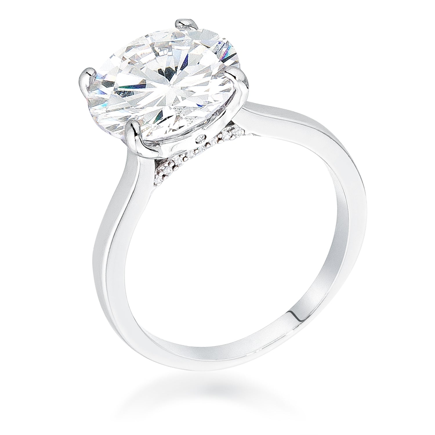 5Ct Rhodium Britney Round Solitaire Engagement Ring Rings