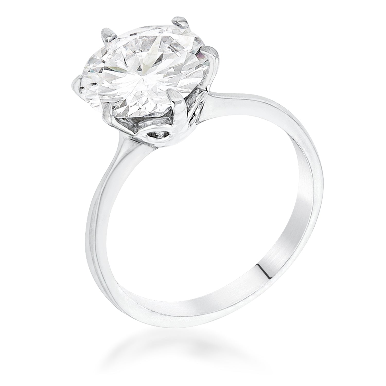 3.5 Carat Single Stone CZ Rhodium Classic Solitaire Ring Rings