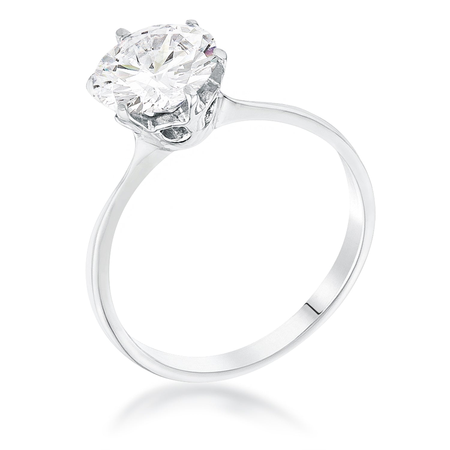 2 Carat Single Stone CZ Rhodium Classic Solitaire Ring Rings