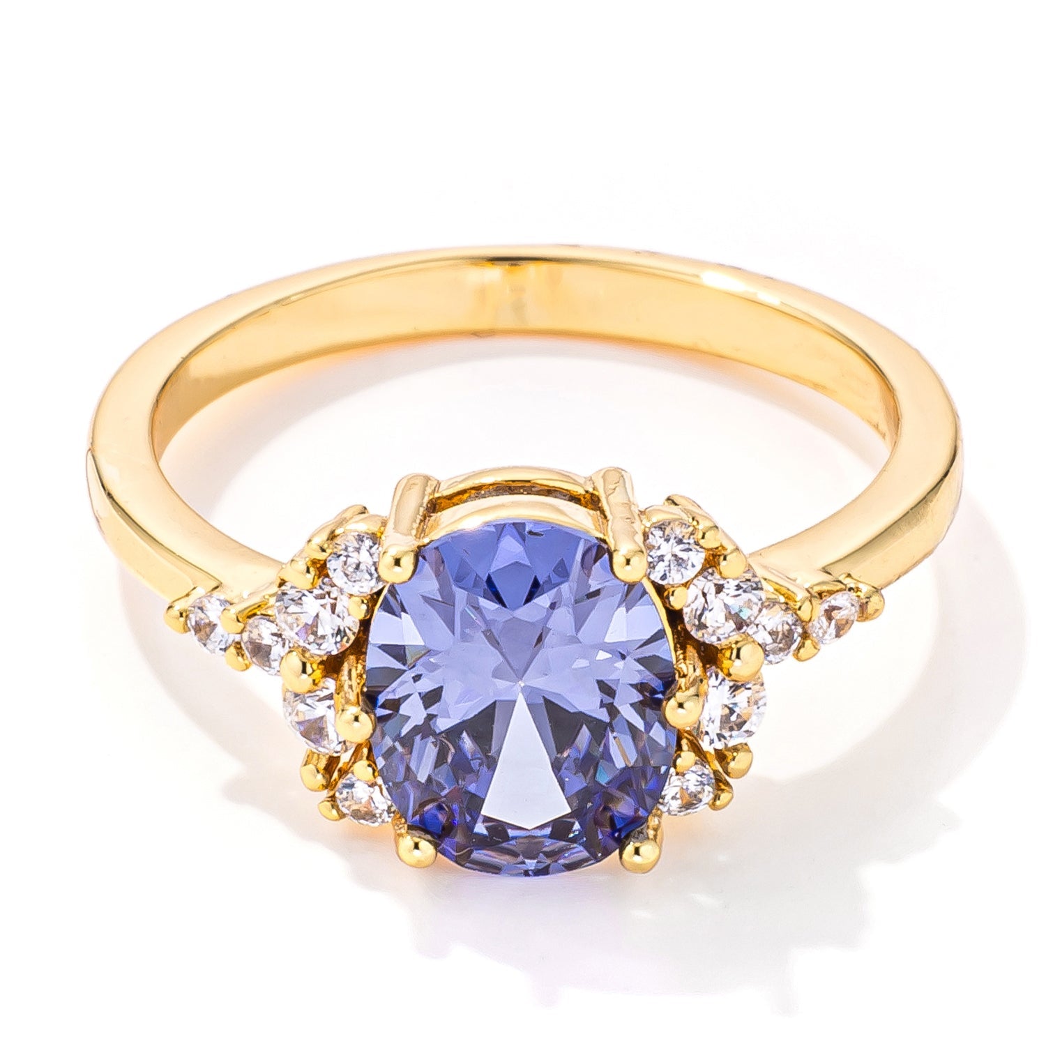 3ct. Gold Plated Oval Tanzanite CZ Engagement Ring Rings