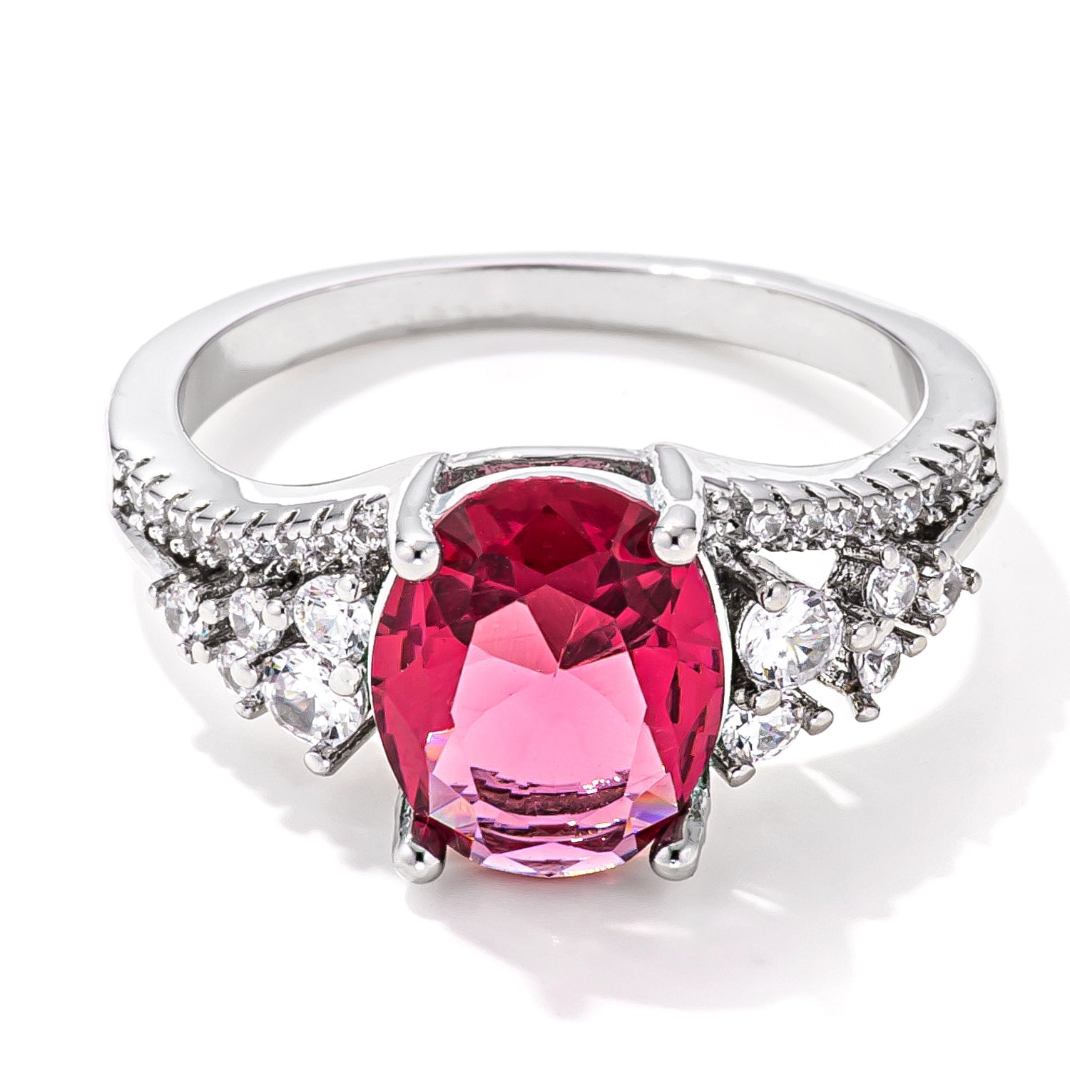 3.25ct. Rhodium Plated Raspberry Sparkle CZ Ring Rings