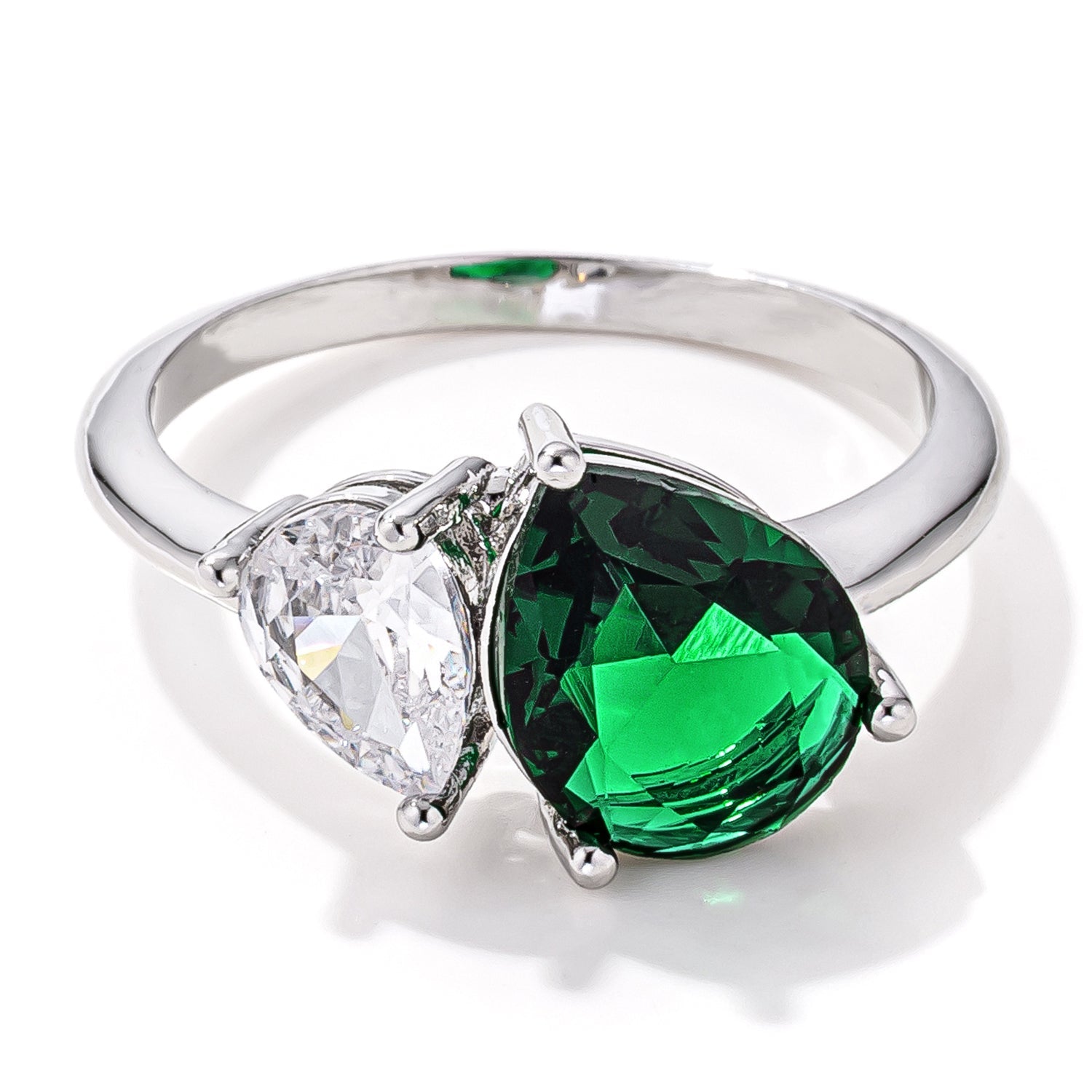 2.75ct Clear & Emerald Green CZ Toi et Moi Ring Rings