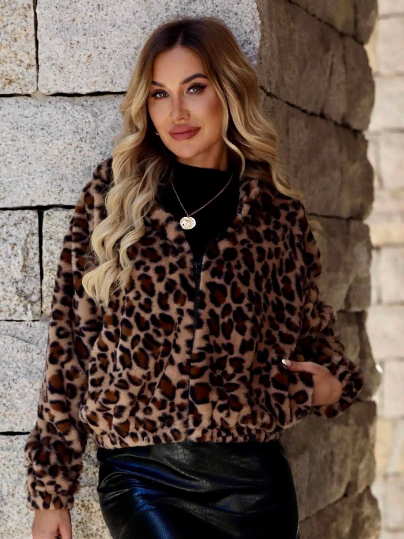 Leopard Leopard Zip Up Hooded Jacket | Jackets Daverri Fashions