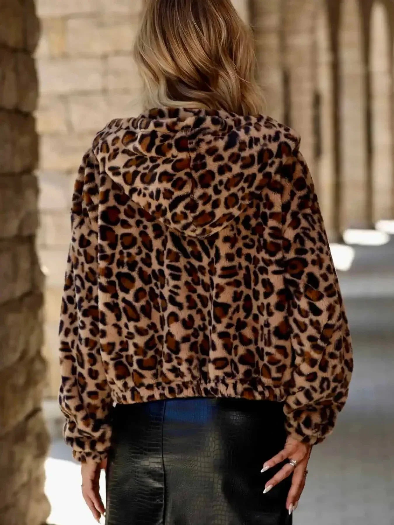 Leopard Zip Up Hooded Jacket - DAVERRI FASHIONS