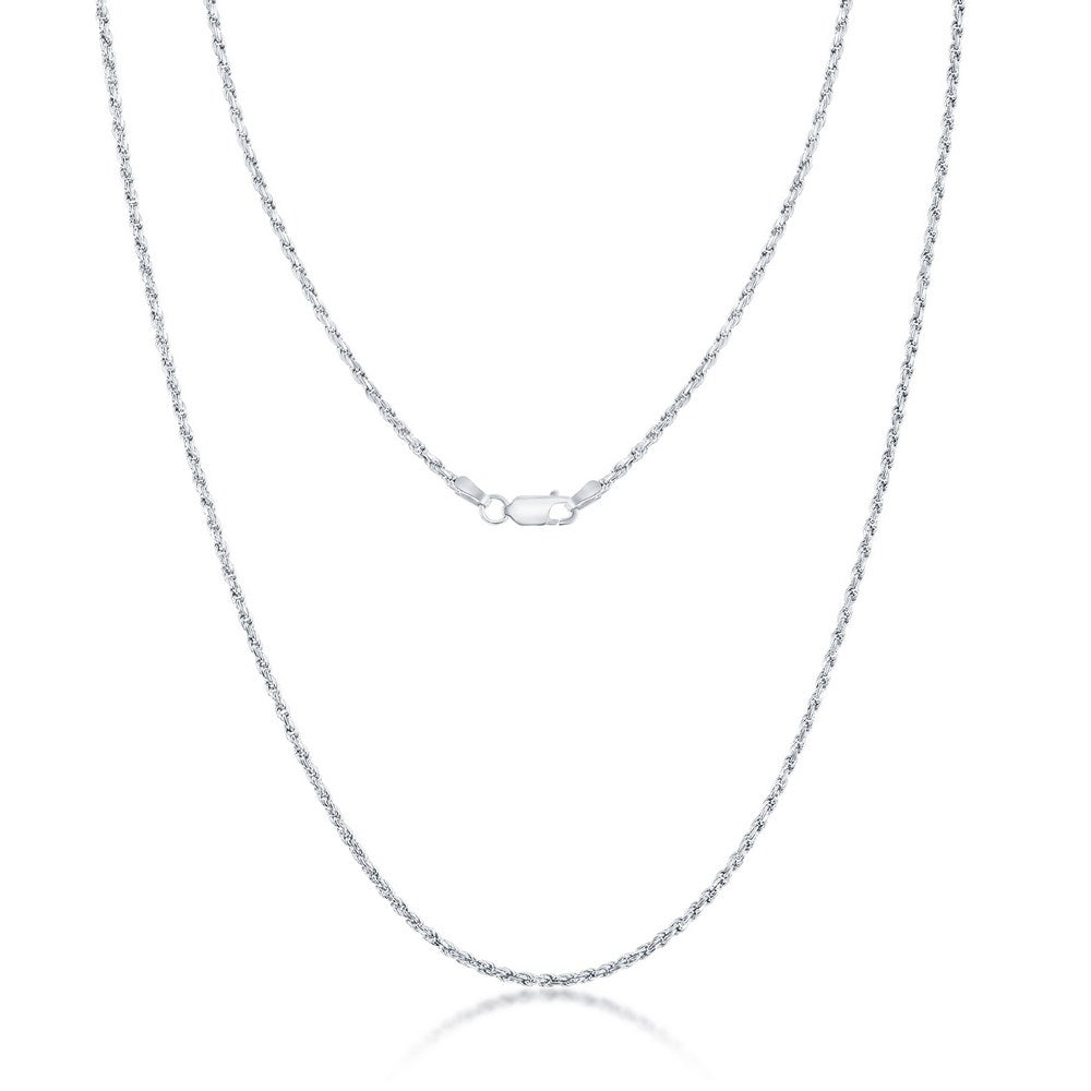 Sterling Silver 1.4mm Rhodium Rope Chain - Rhodium Plated Chains