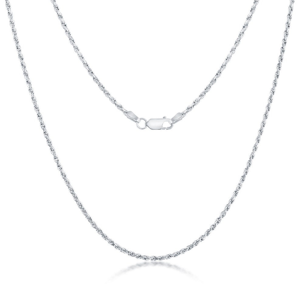 Sterling Silver 2mm Rhodium Rope Chain - Rhodium Plated Chains