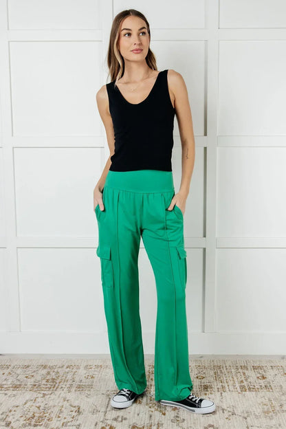 Rae Mode Emerald Green Butter Soft Cargo Pants - DAVERRI FASHIONS