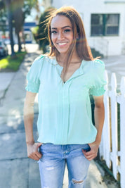 Elegant You Lilac Notched Neck Smocked Short Sleeve Blouse | 07-01-25 Summer Sale Daverri Fashions