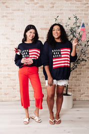 Lightweight American Flag Sweater Knit Pullover Shirts & Tops