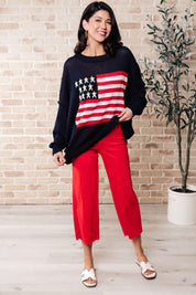 Lightweight American Flag Sweater Knit Pullover Shirts & Tops