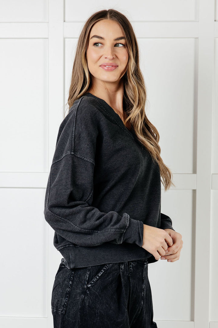 Black Mineral Wash French Terry Pullover Athleisure Wear