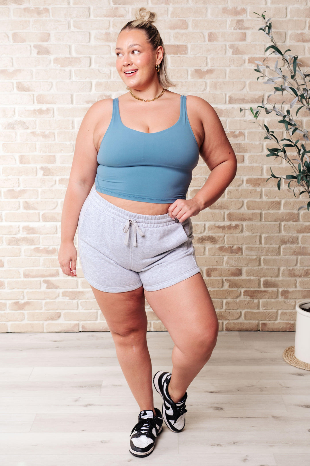 We're Only Getting Better Drawstring Shorts in Grey Athleisure