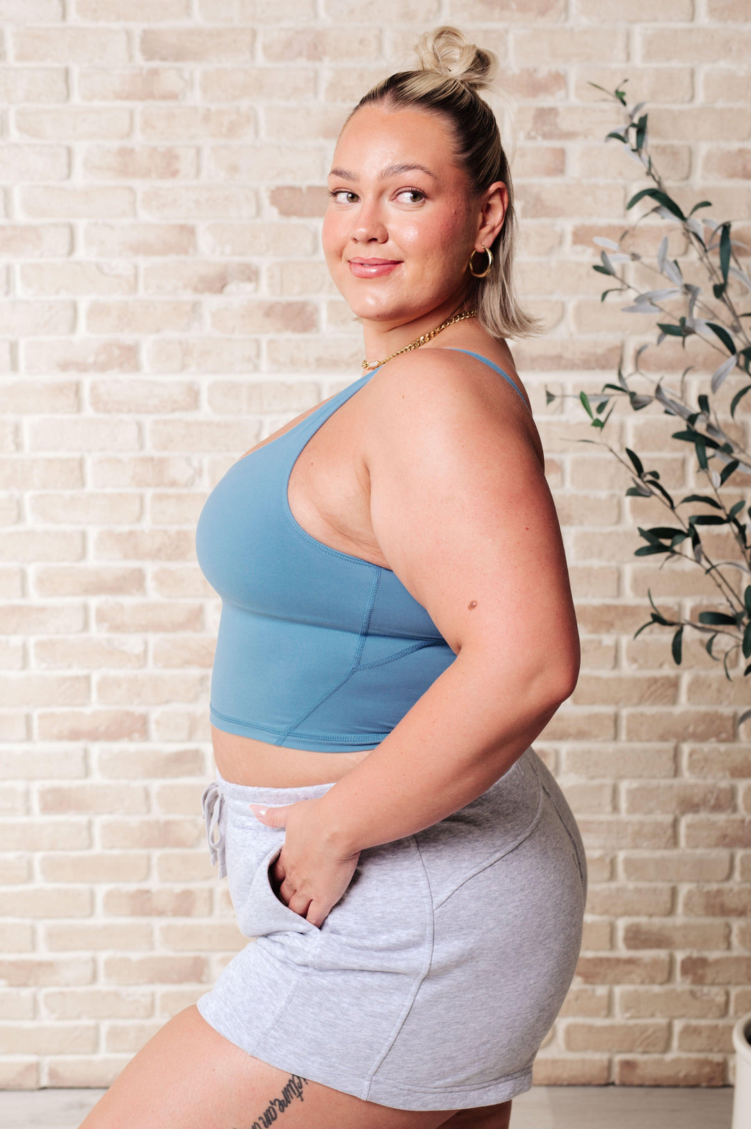 Rhythm and Rhyme Tank in Dusty Blue Athleisure