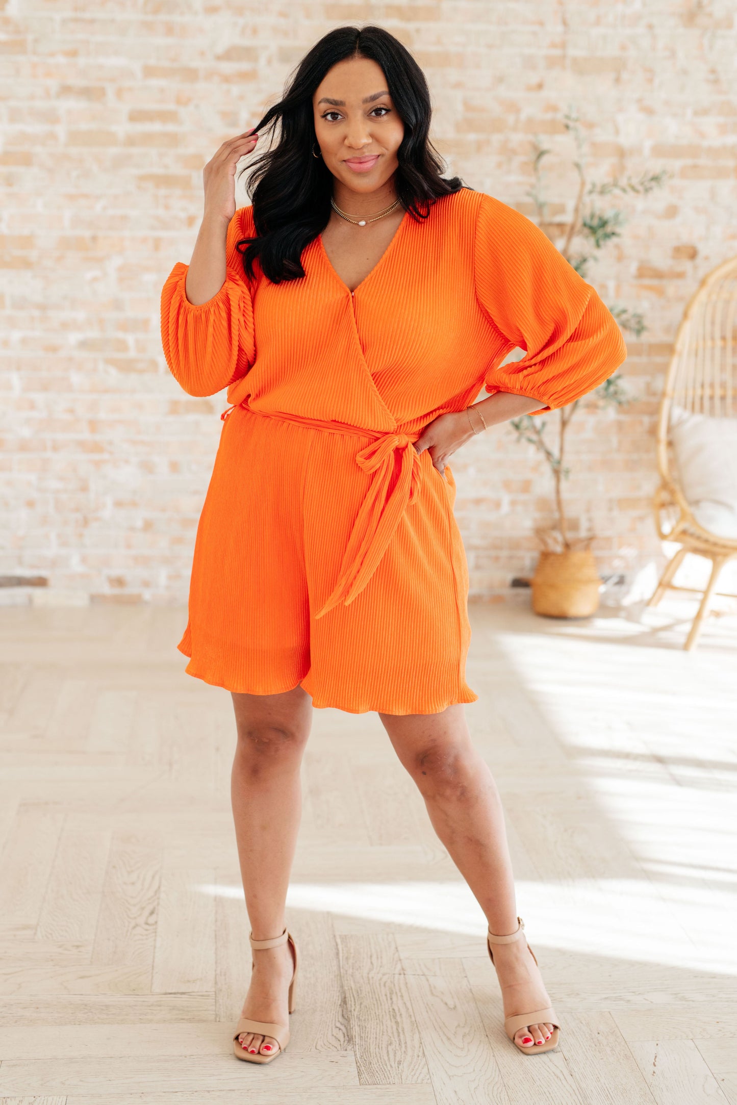 Roll With me Romper in Tangerine Jumpsuits & Rompers