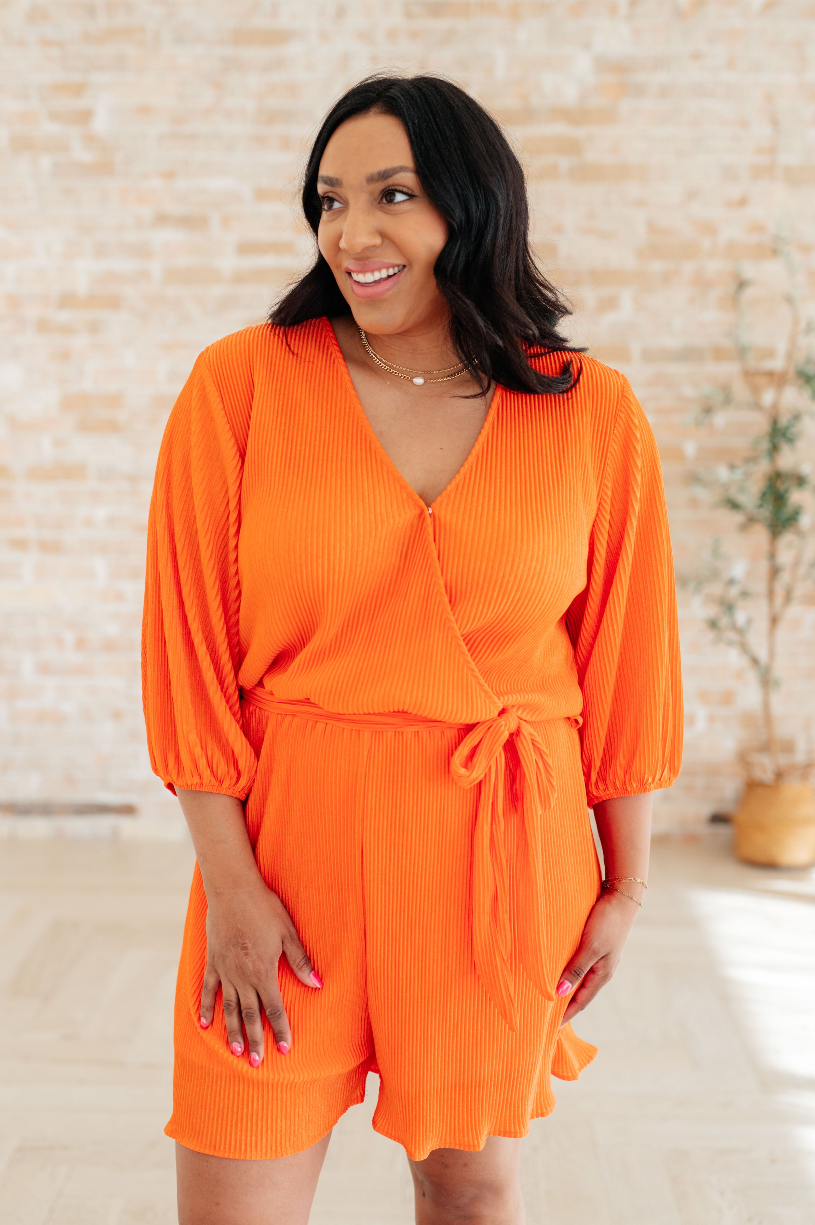 Roll With me Romper in Tangerine Jumpsuits & Rompers
