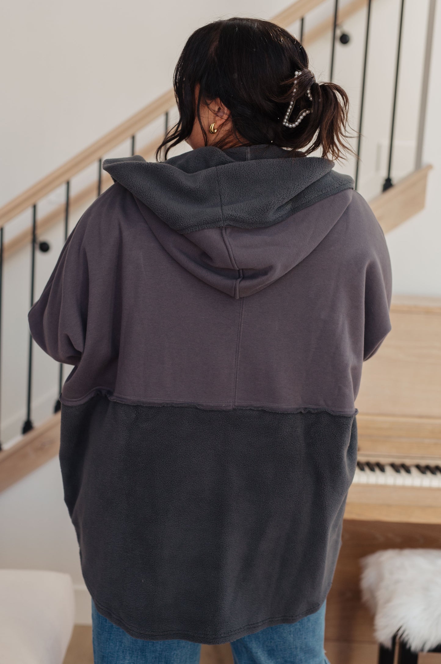 Room For Two Hooded Sweatshirt: two-tone gray oversized hoodie