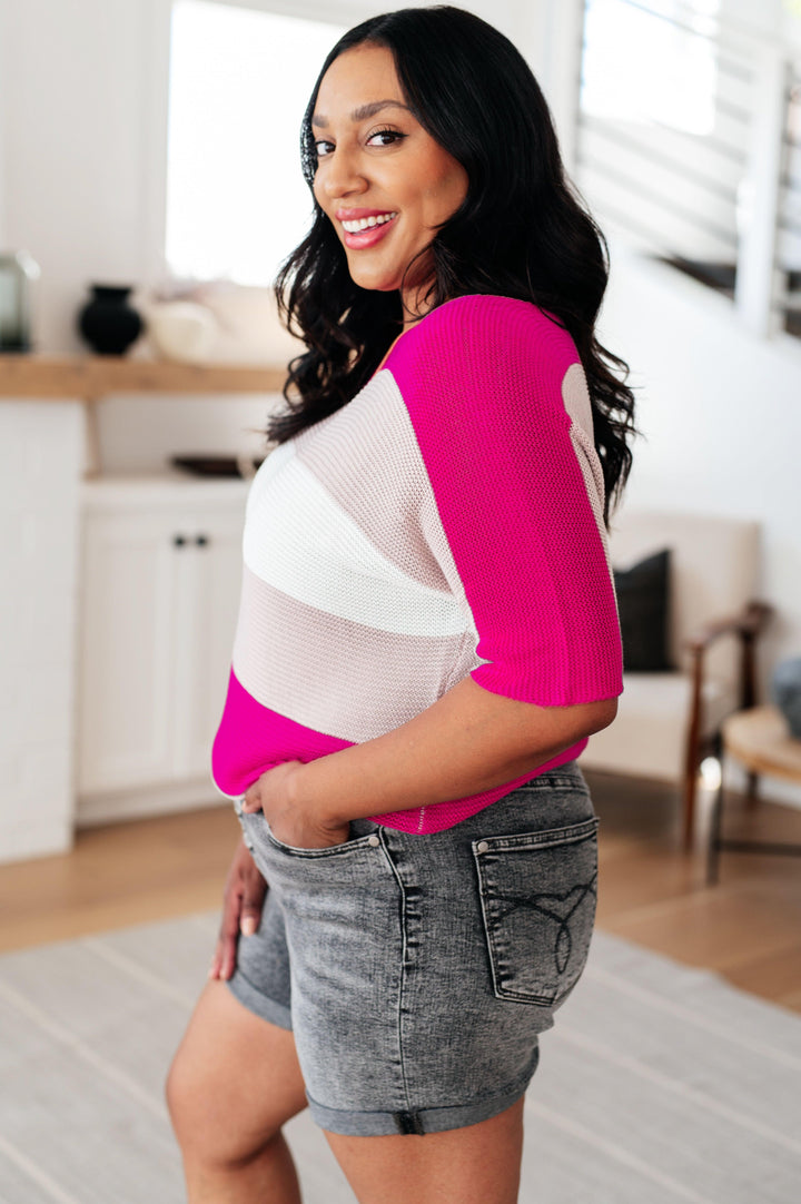 Rows Of Rose Short Sleeve Knit Top Sweaters