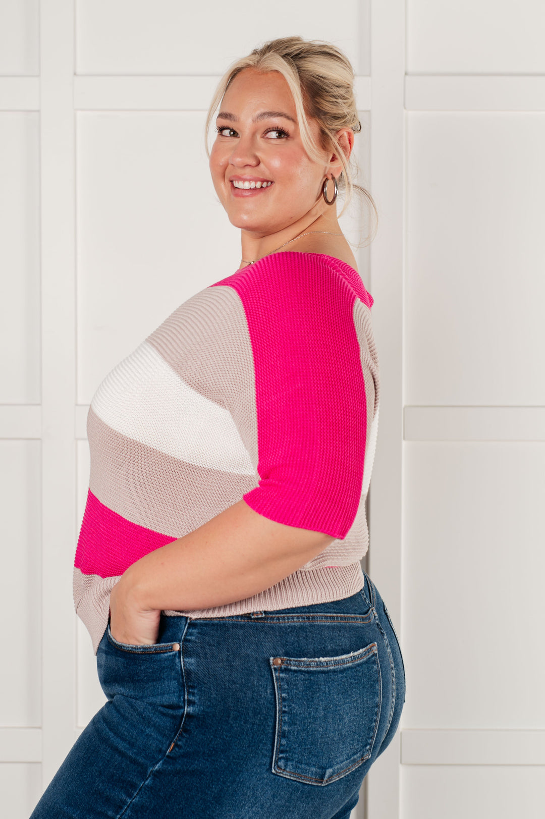 Rows Of Rose Short Sleeve Knit Top Tops