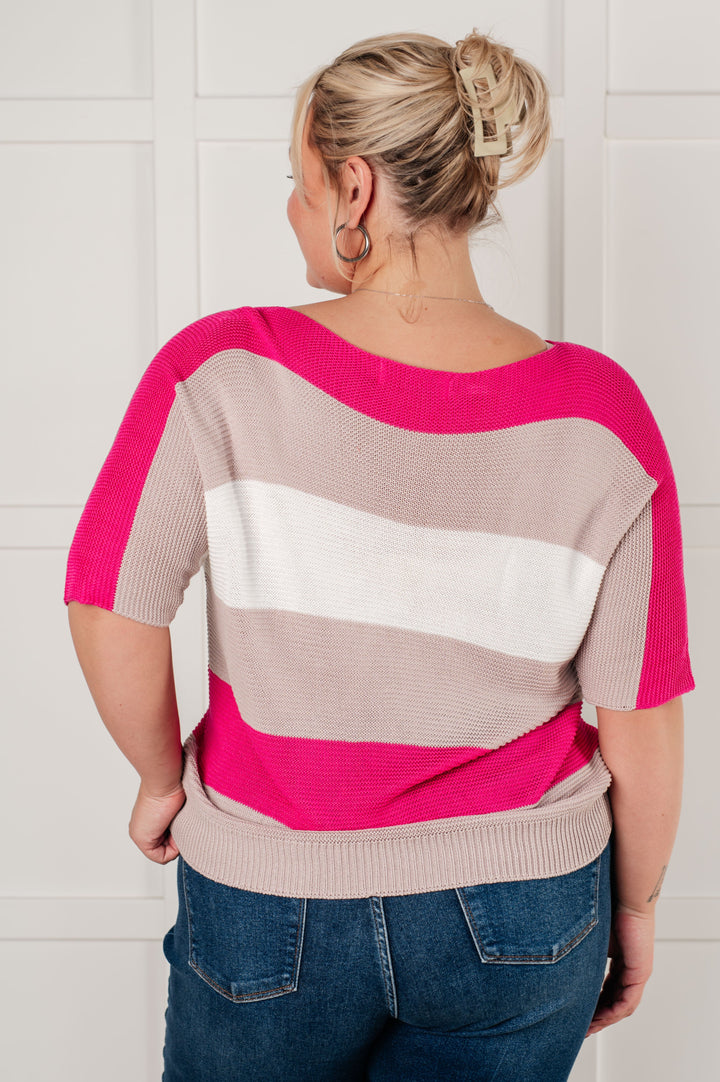 Rows Of Rose Short Sleeve Knit Top Tops