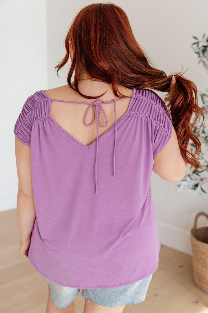 Ruched Cap Sleeve Top in Lavender Shirts & Tops