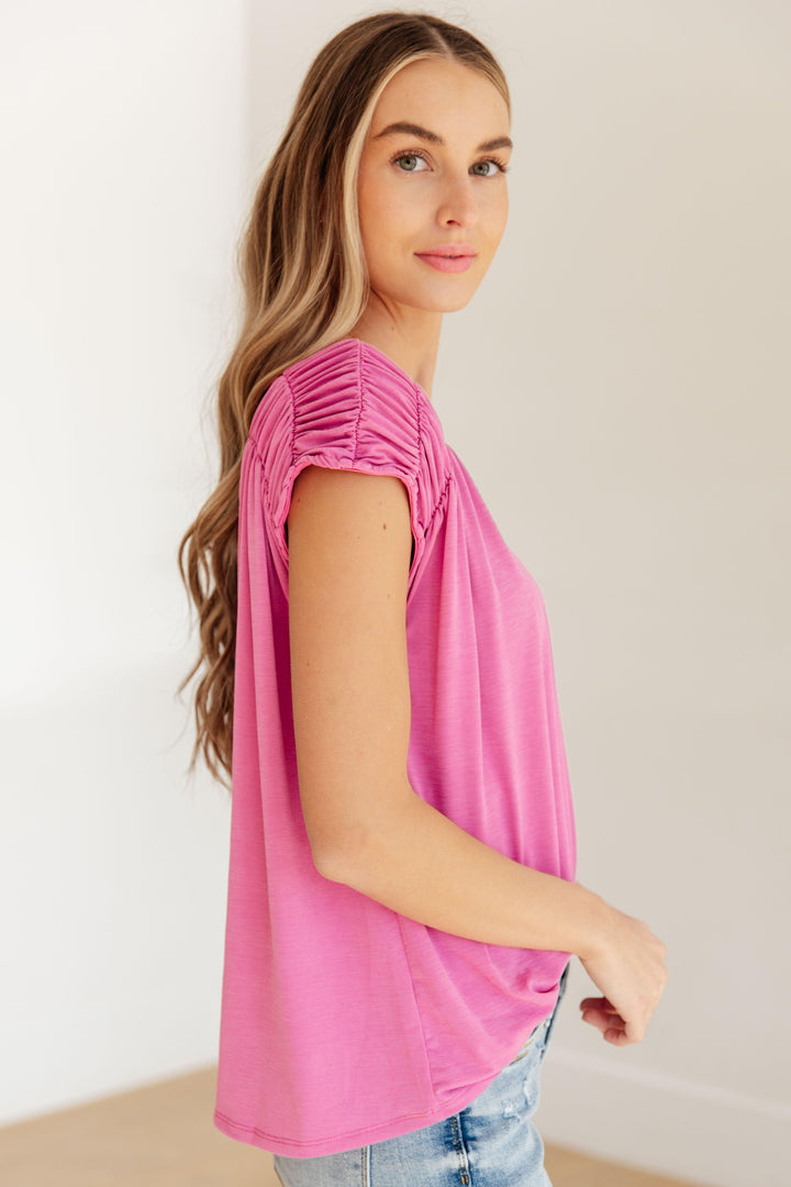 Ruched Cap Sleeve Top in Magenta Shirts & Tops