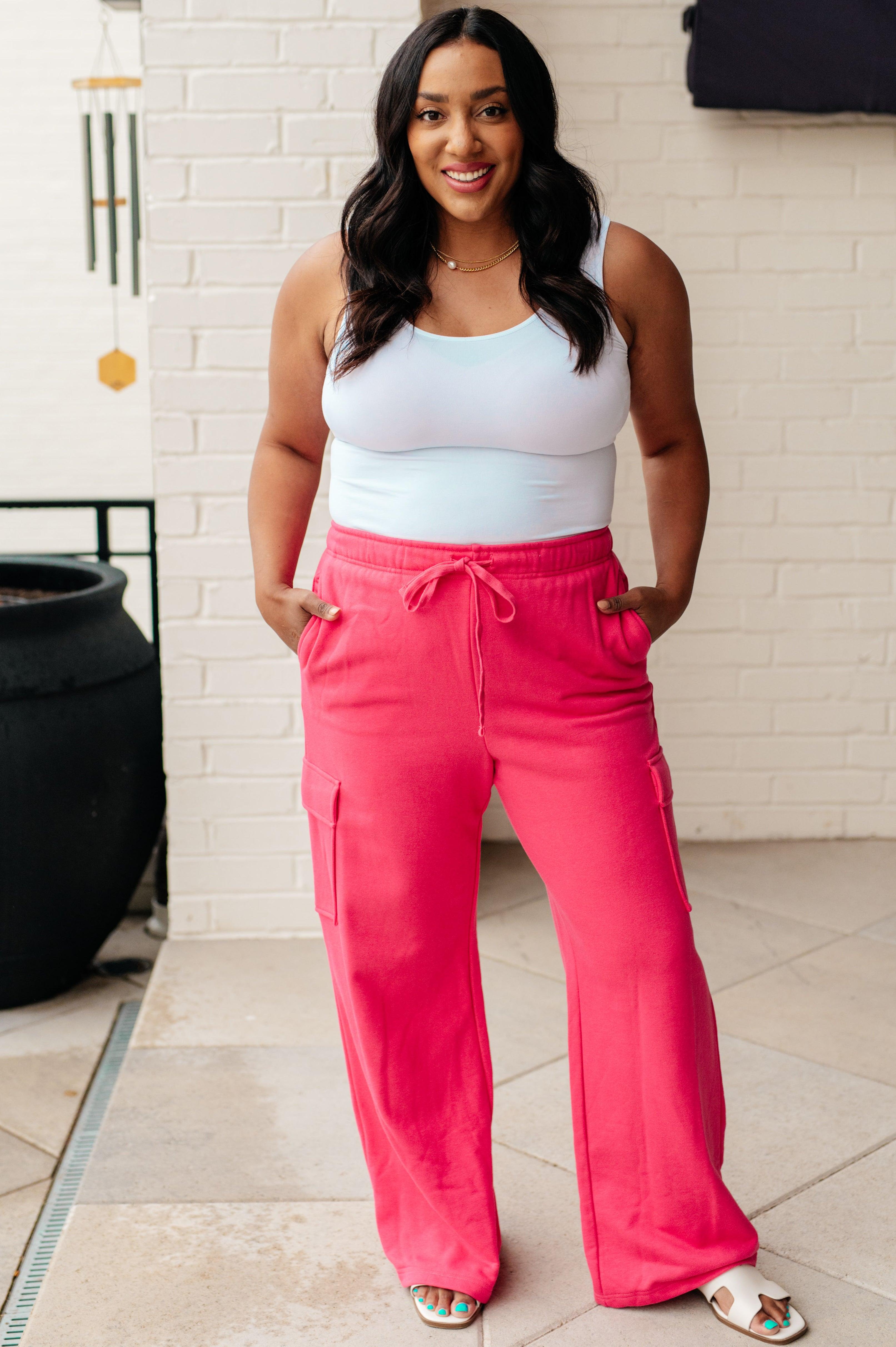 Run, Don't Walk Cargo Sweatpants in Flamingo Pink Athleisure