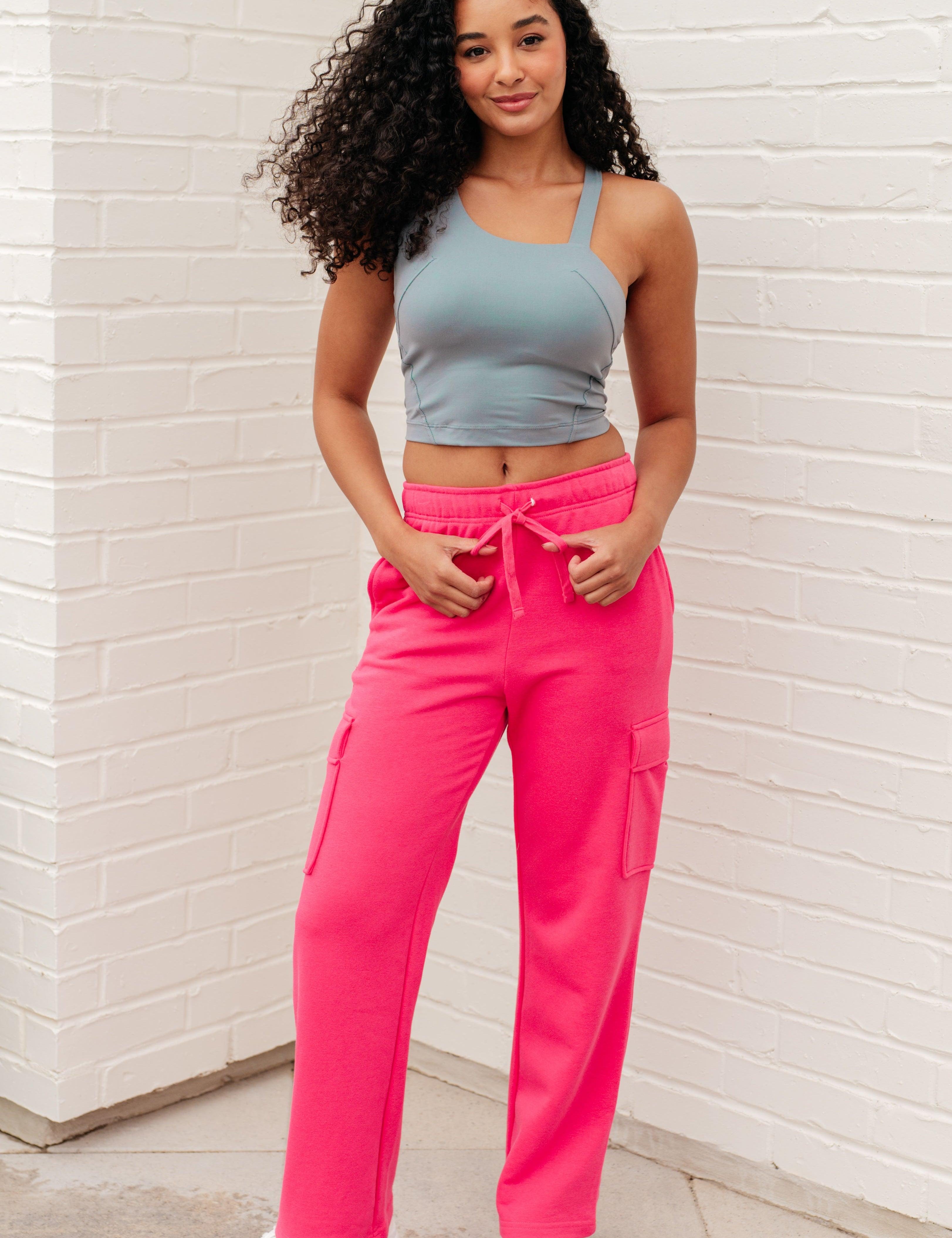 Run, Don't Walk Cargo Sweatpants in Flamingo Pink Athleisure