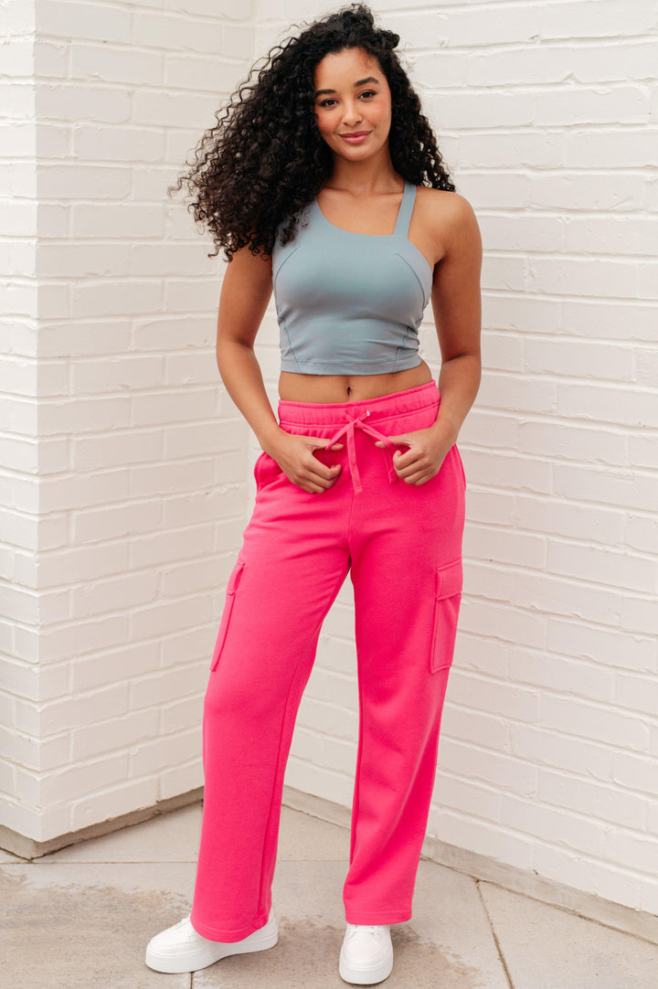 Run, Don't Walk Cargo Sweatpants in Flamingo Pink Athleisure