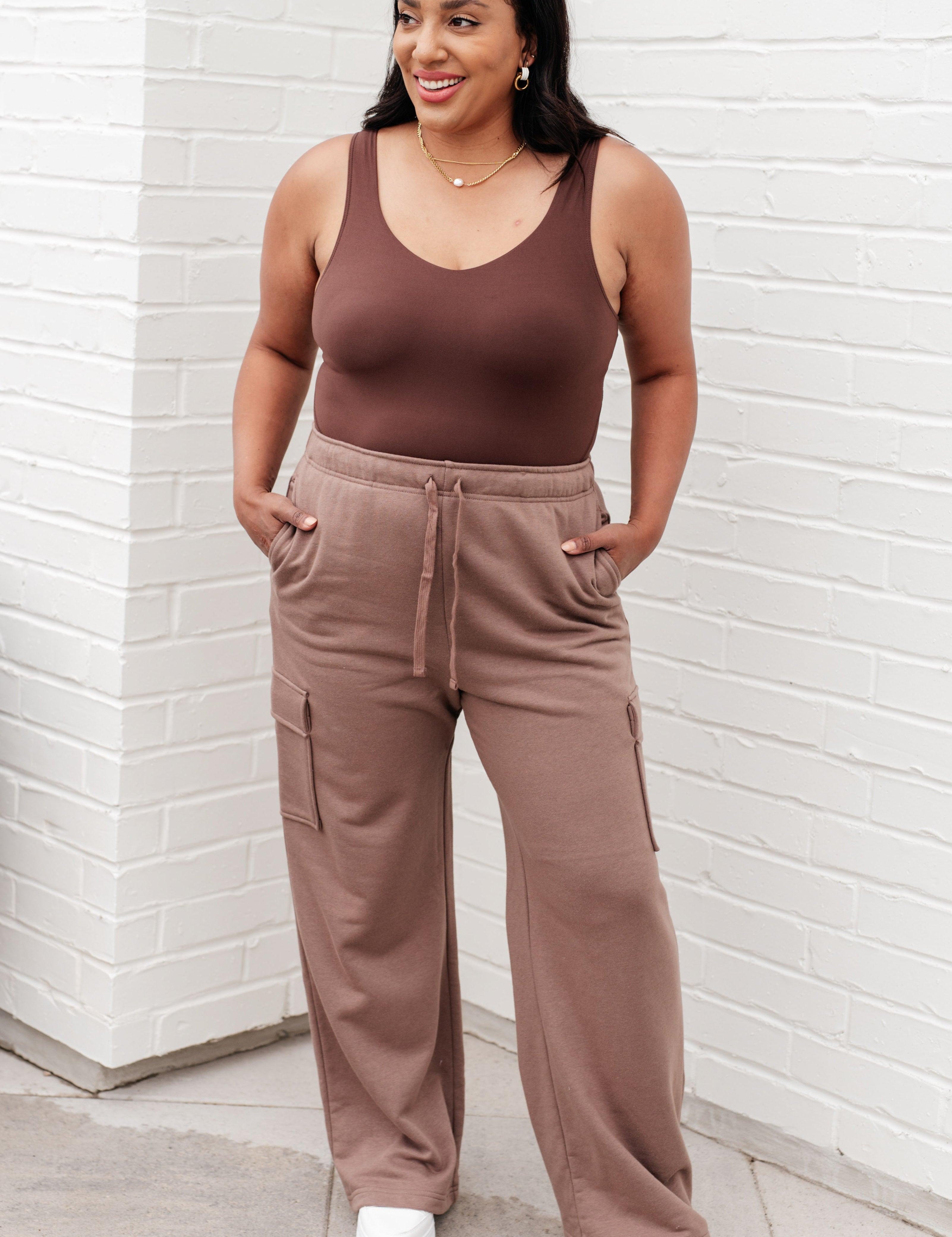 Run, Don't Walk Cargo Sweatpants in Smokey Brown Athleisure Pants