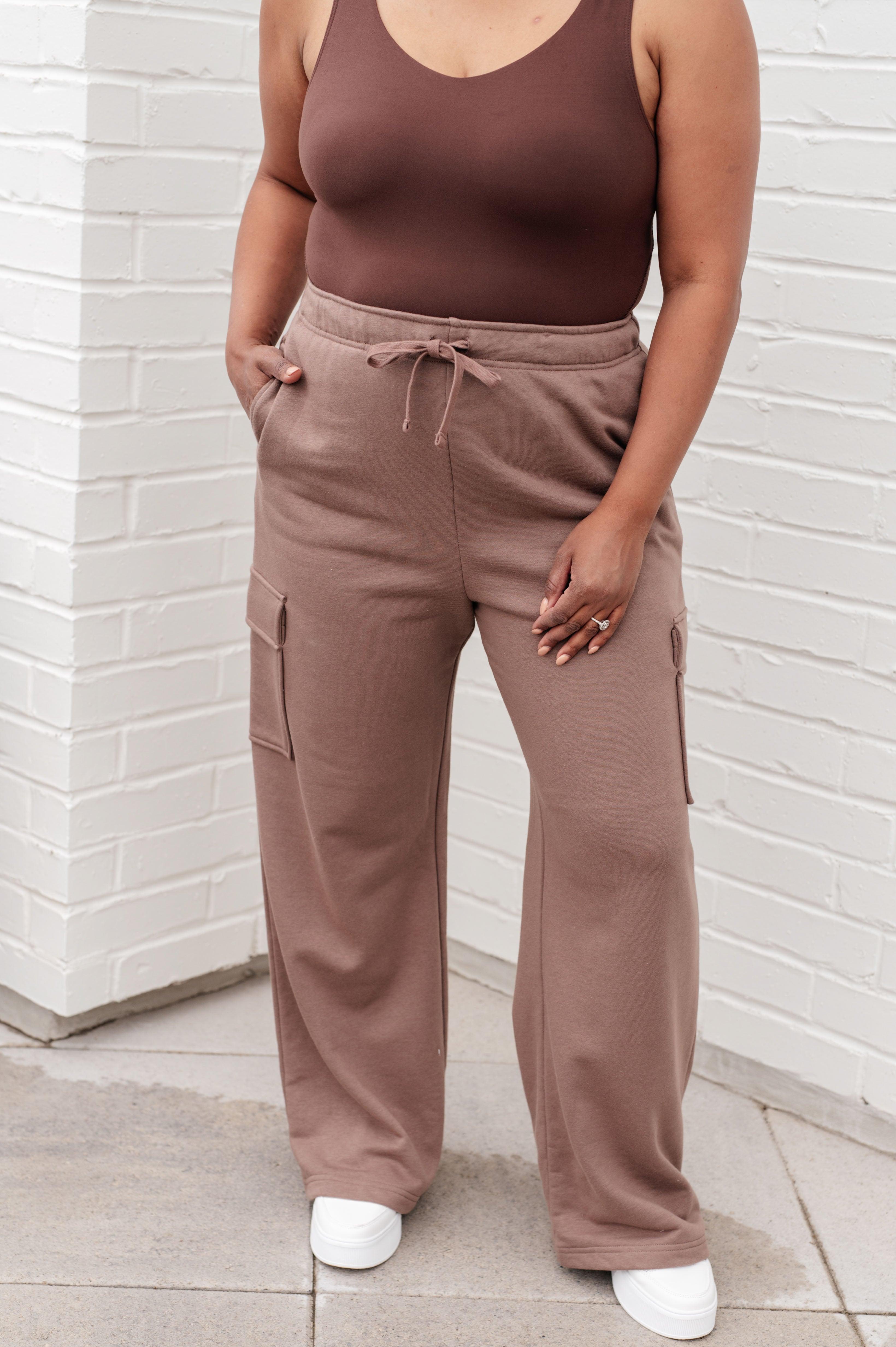 Run, Don't Walk Cargo Sweatpants in Smokey Brown Athleisure Pants