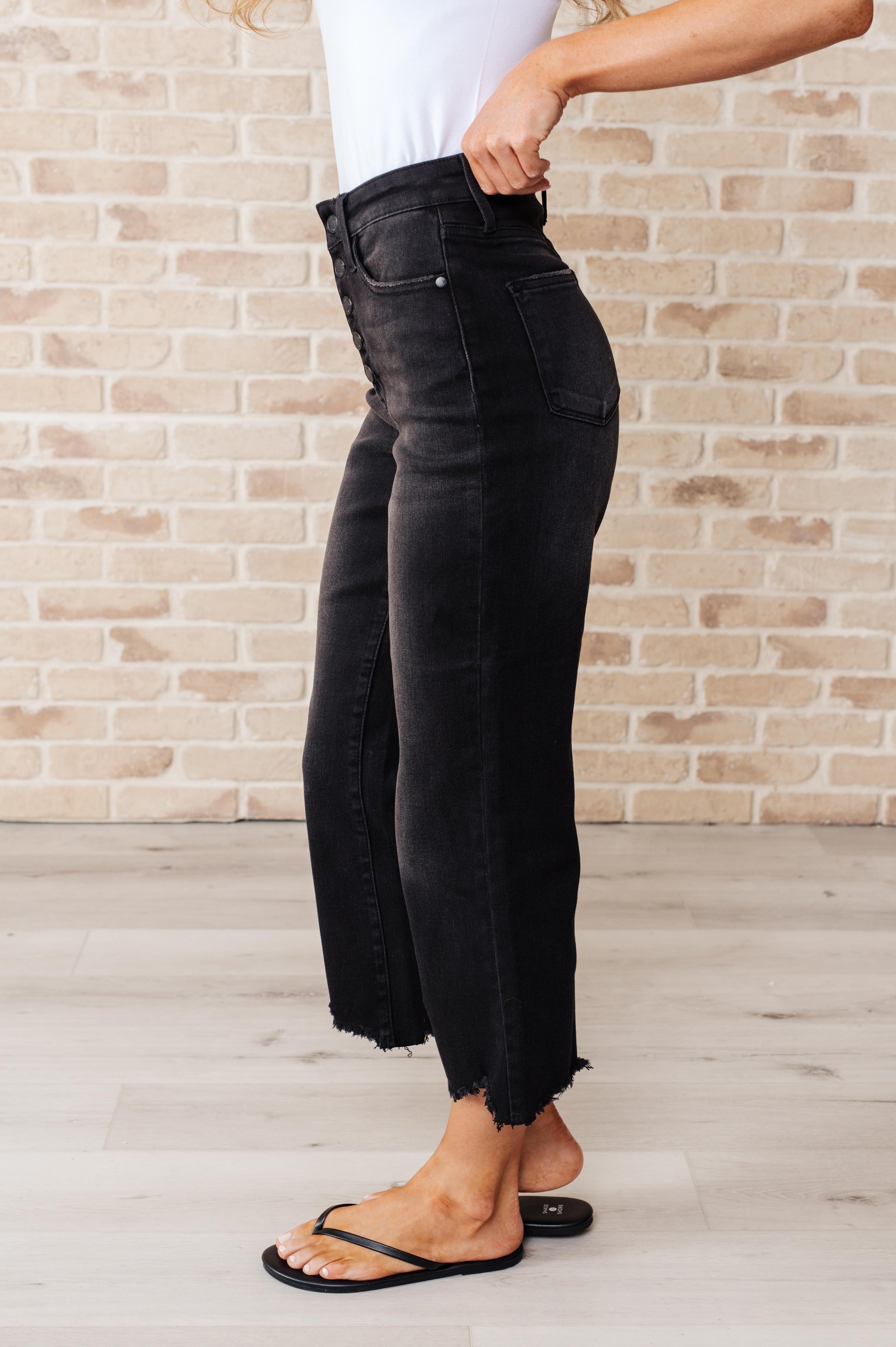 Ryan High Rise Button Fly Wide Leg Crop Jeans Jeans