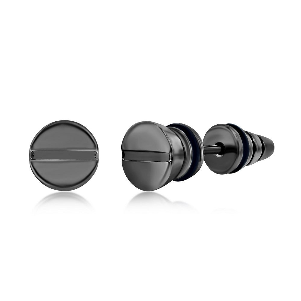 Stainless Steel 8mm Screw Design Stud Earrings - Black Plated Earrings