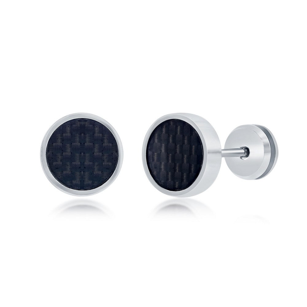 Stainless Steel 10mm Black Carbon Fiber Stud Earrings Earrings