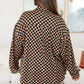 Woman in Safe Secrets Checkered Shacket black beige shirt