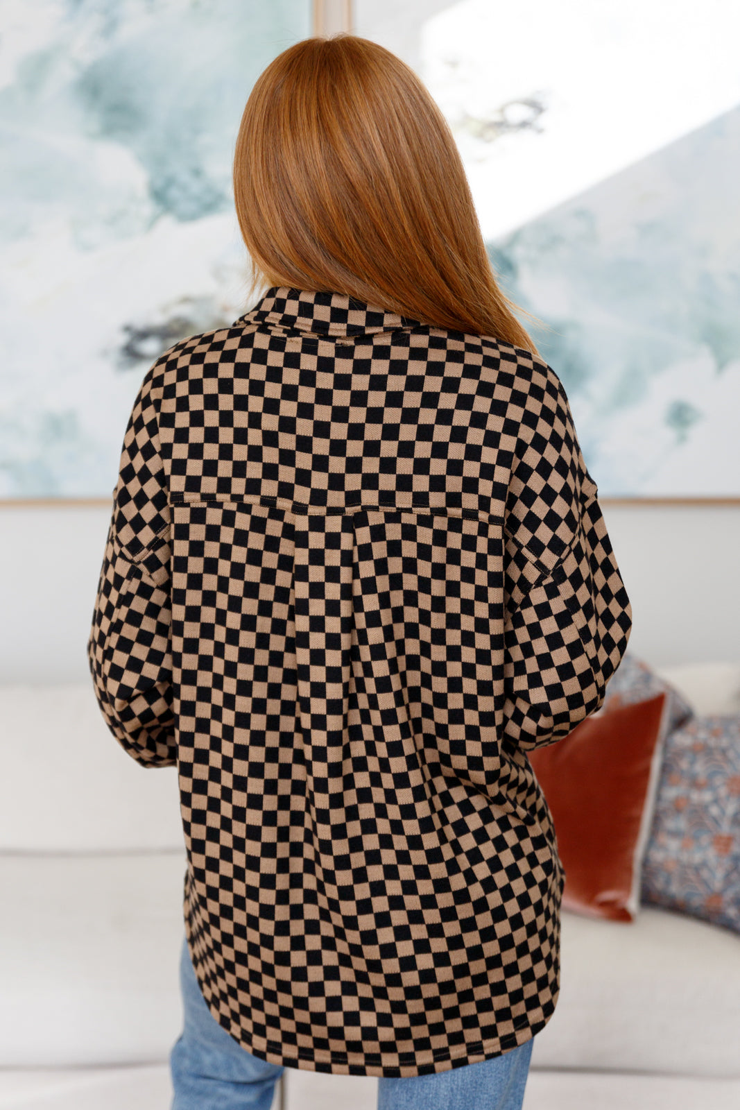 Safe Secrets black and beige checkered long-sleeve shacket, relaxed fit