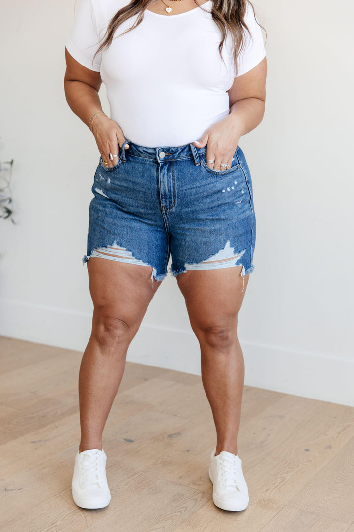 Judy Blue High Rise Distressed Denim Shorts Shorts