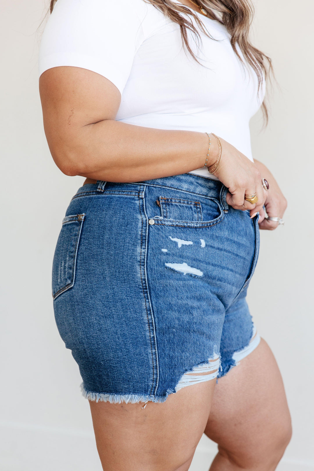 Judy Blue High Rise Distressed Denim Shorts Shorts