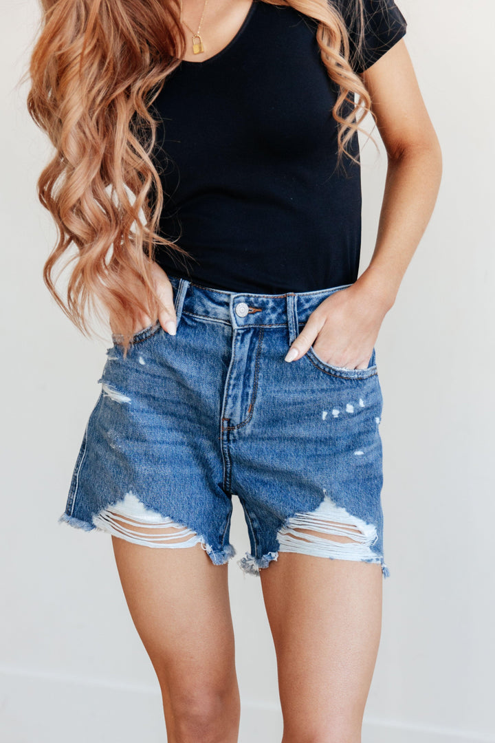 Judy Blue High Rise Distressed Denim Shorts Shorts