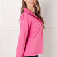 Vibrant hot pink Same Ol’ Situation collared pullover with ruching details