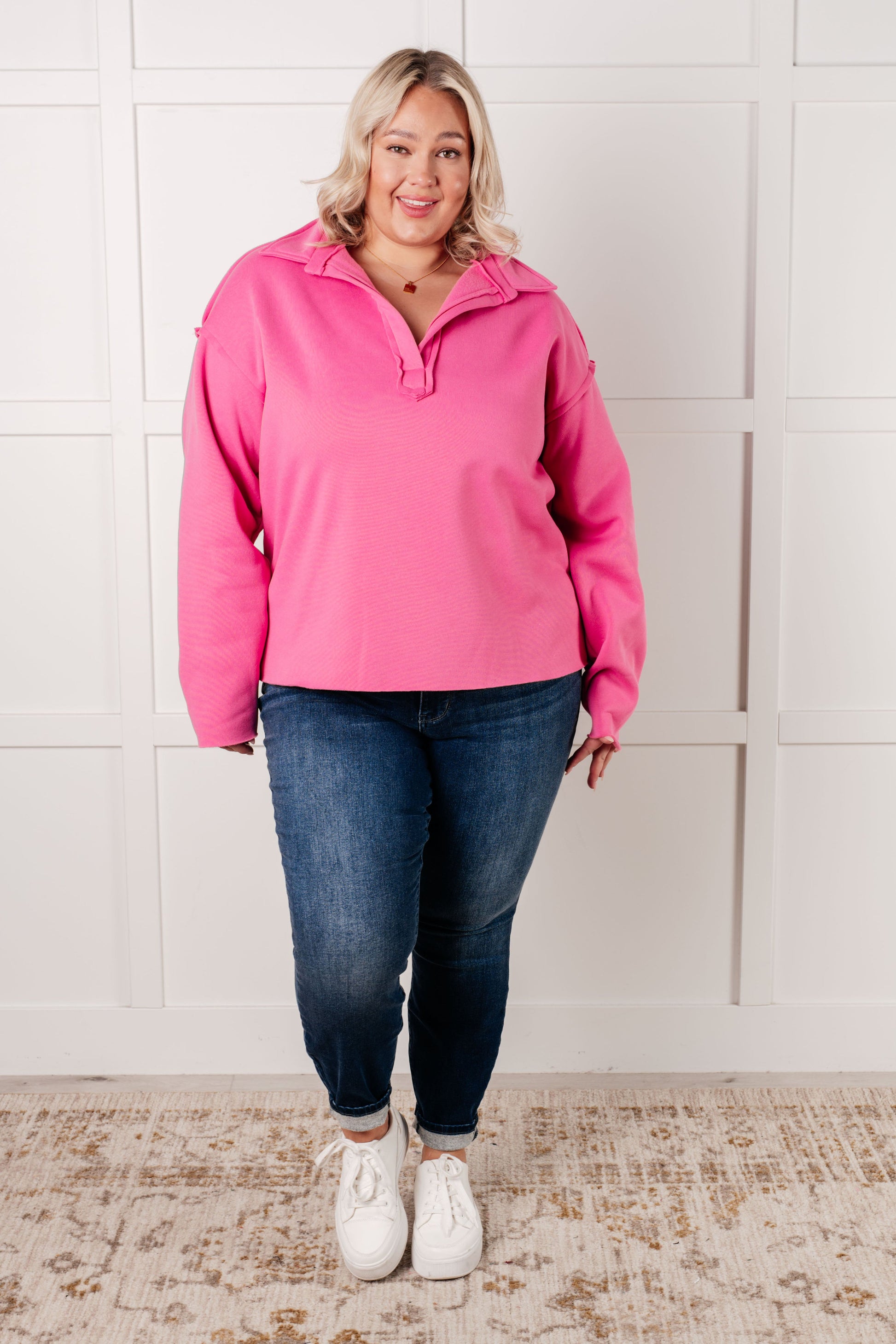 Hot pink Same Ol Situation quarter-zip hooded pullover sweatshirt
