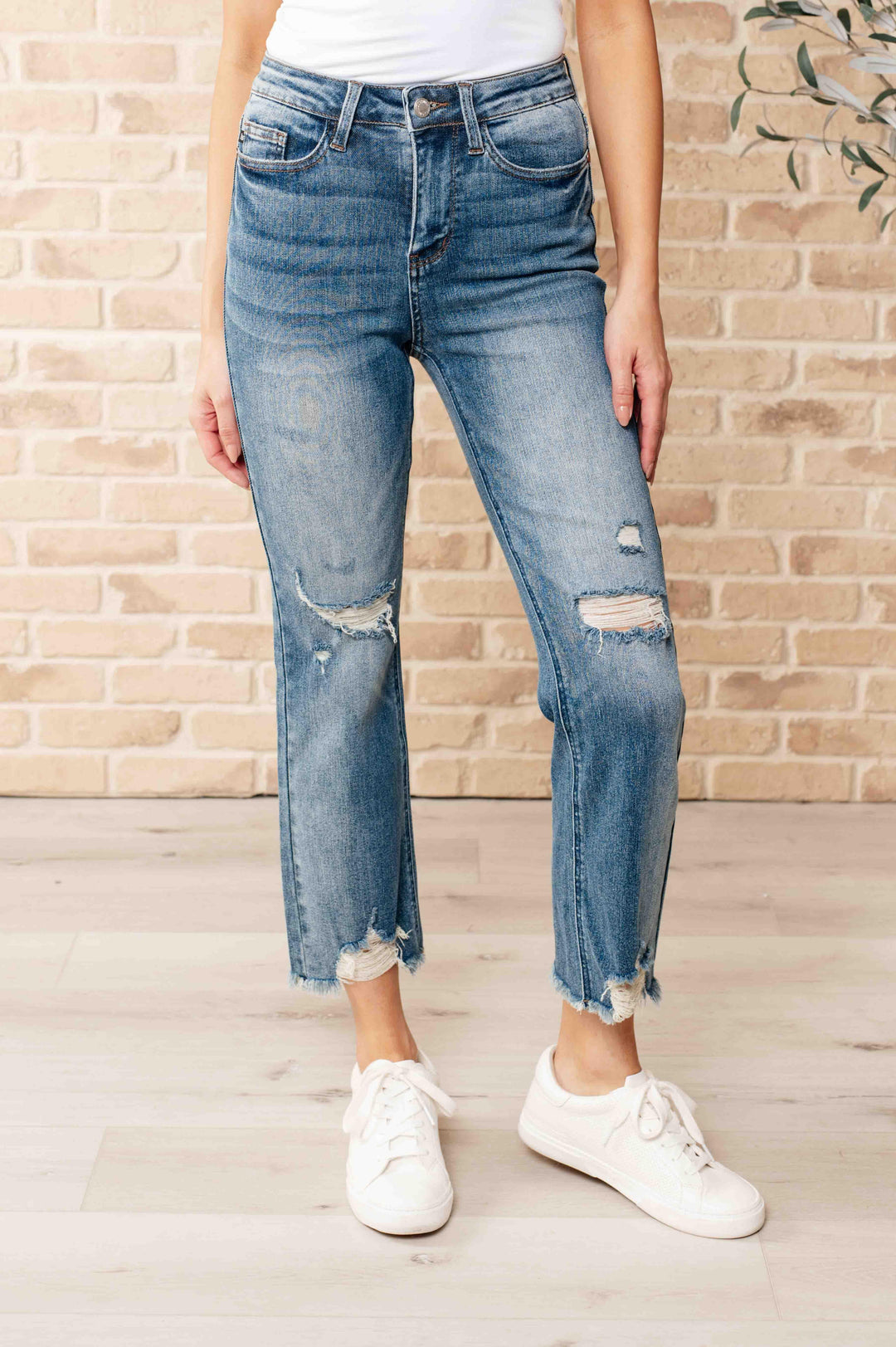 Judy Blue High Waist Distressed Crop Straight Leg Jeans Jeans