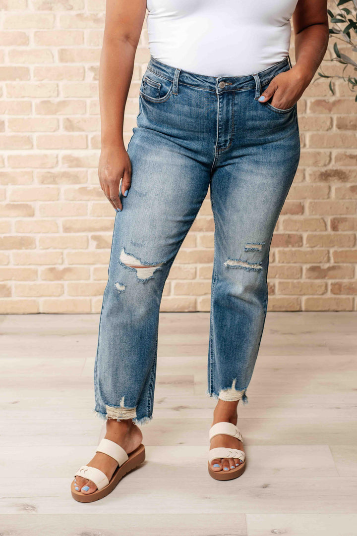 Judy Blue High Waist Distressed Crop Straight Leg Jeans Jeans