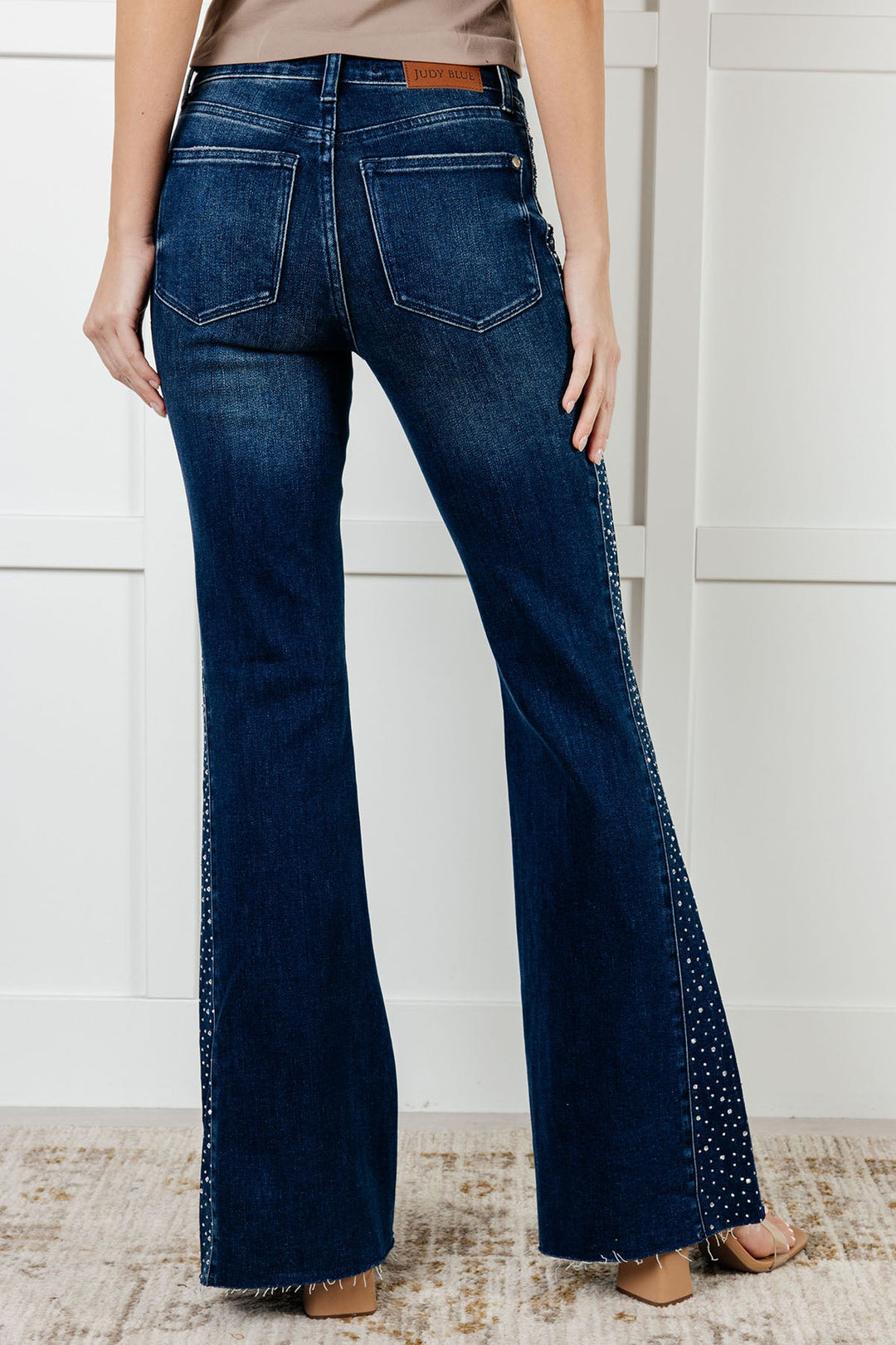 Mid Rise Rhinestone Detail Flare Jeans Jeans