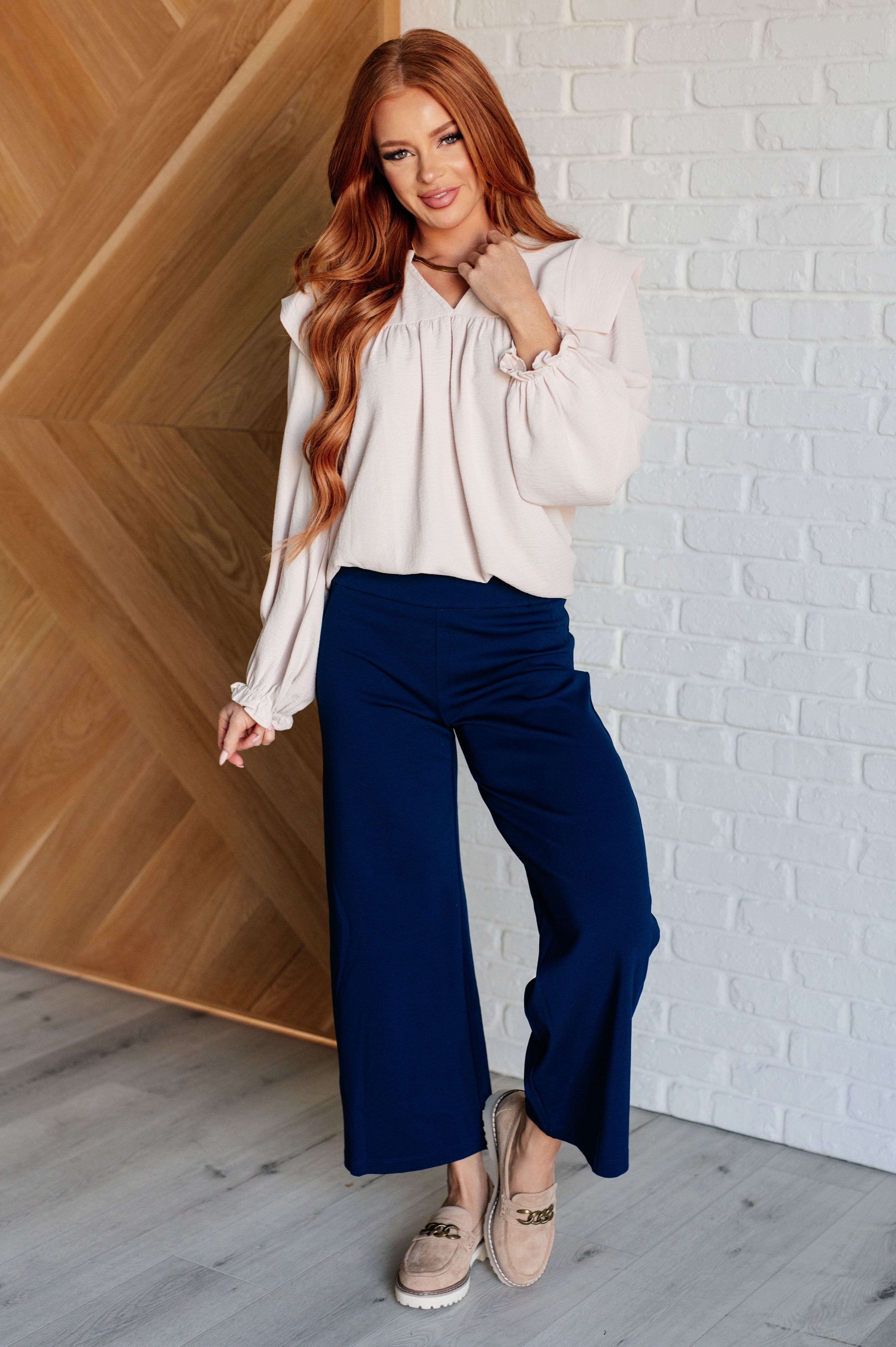 Magic Wide Leg Crop Pants in Navy Bottoms